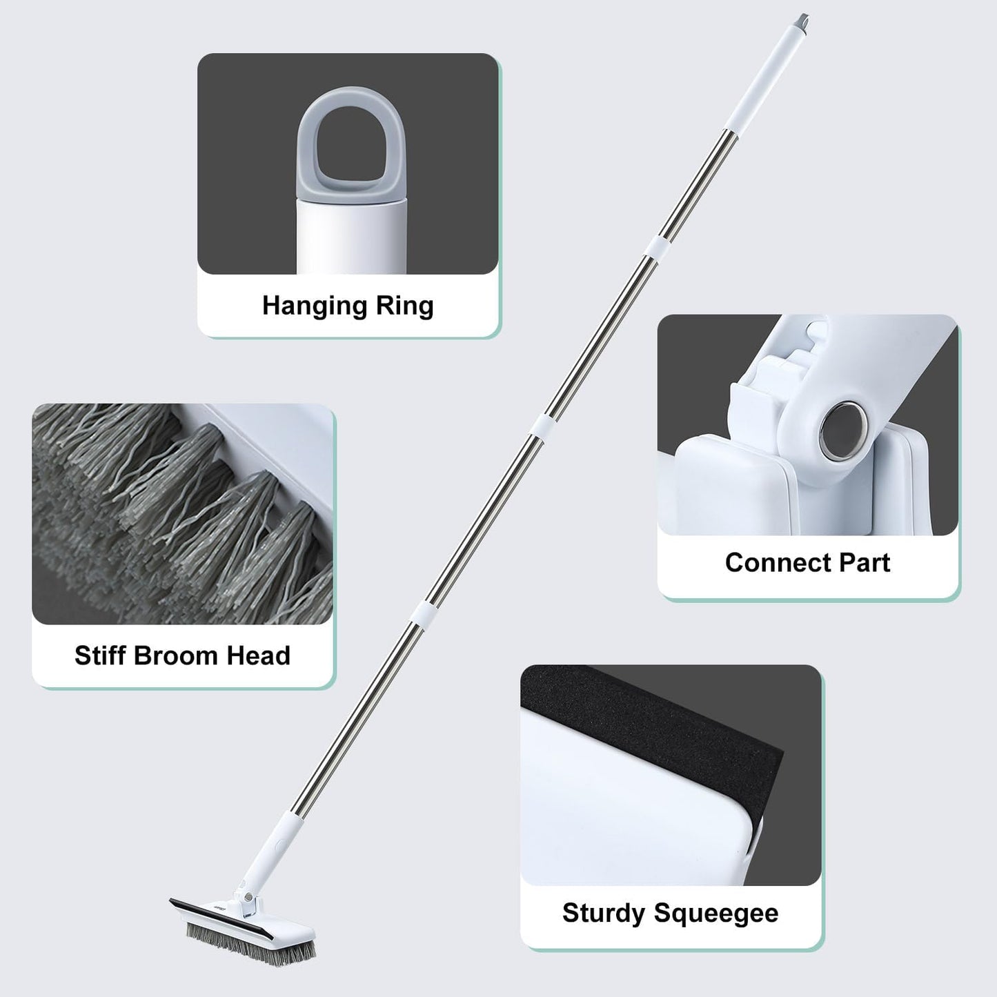 Long Handle Floor Scrub Brush, Stiff Bristle Floor Scrubber, Floor Scrubbing Brush, Household Cleaning Tool for Bathroom, Carpet, Wall, Glass Cleaning Steel Adjustable