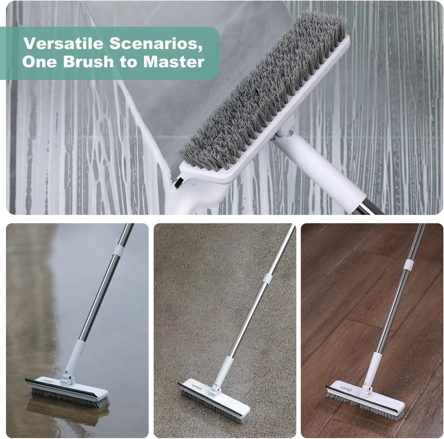 Long Handle Floor Scrub Brush, Stiff Bristle Floor Scrubber, Floor Scrubbing Brush, Household Cleaning Tool for Bathroom, Carpet, Wall, Glass Cleaning Steel Adjustable