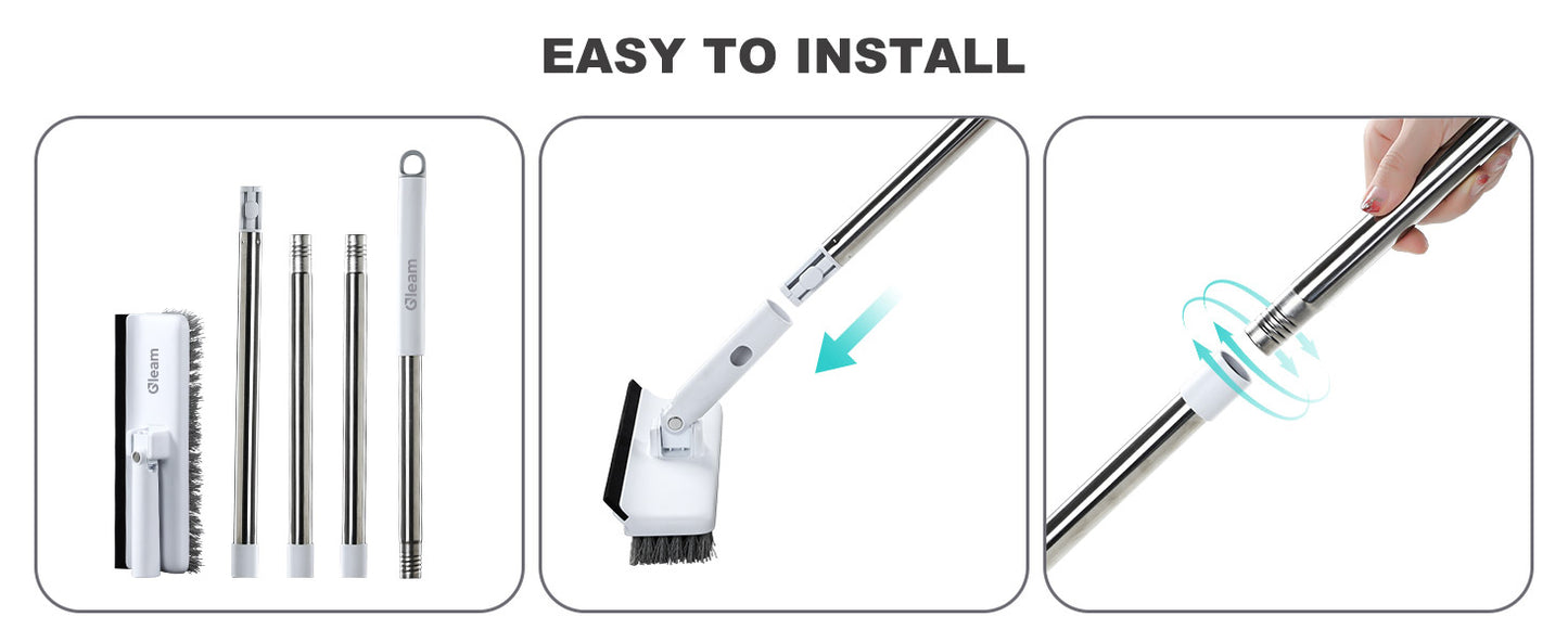 Long Handle Floor Scrub Brush, Stiff Bristle Floor Scrubber, Floor Scrubbing Brush, Household Cleaning Tool for Bathroom, Carpet, Wall, Glass Cleaning Steel Adjustable